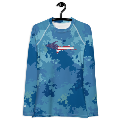 Michigan Upper Peninsula Rash Guard (w/ UP USA Flag) | Women's - Great Lakes Camo