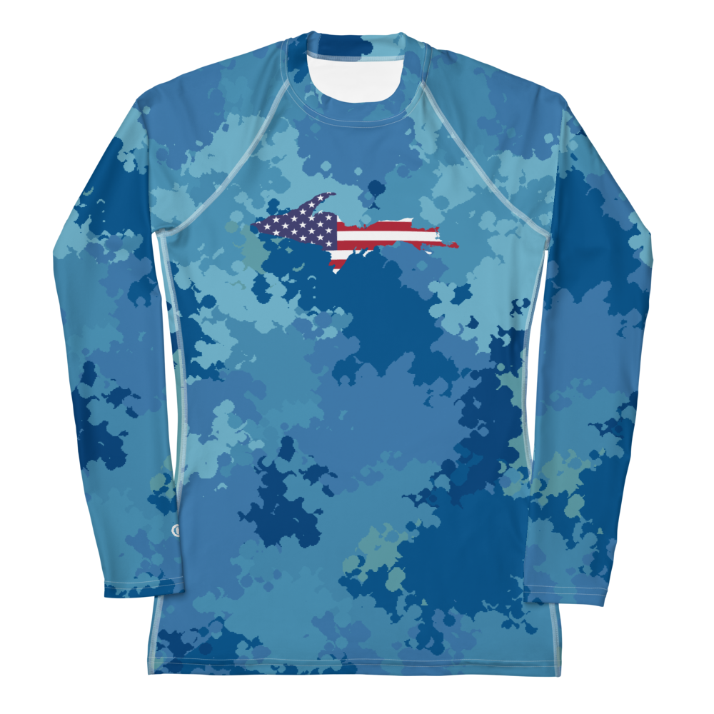 Michigan Upper Peninsula Rash Guard (w/ UP USA Flag) | Women's - Great Lakes Camo