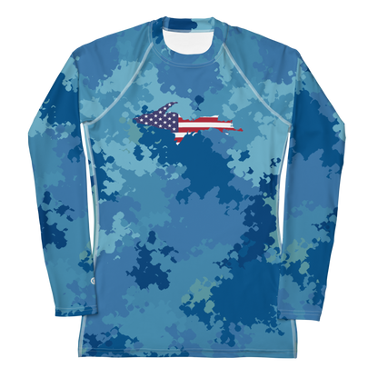 Michigan Upper Peninsula Rash Guard (w/ UP USA Flag) | Women's - Great Lakes Camo