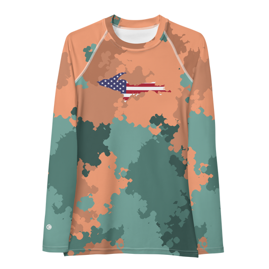 Michigan Upper Peninsula Rash Guard (w/ UP USA Flag) | Women's - Copper Country Camo