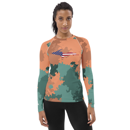 Michigan Upper Peninsula Rash Guard (w/ UP USA Flag) | Women's - Copper Country Camo