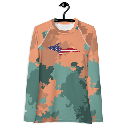 Michigan Upper Peninsula Rash Guard (w/ UP USA Flag) | Women's - Copper Country Camo