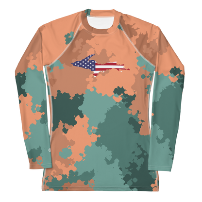 Michigan Upper Peninsula Rash Guard (w/ UP USA Flag) | Women's - Copper Country Camo