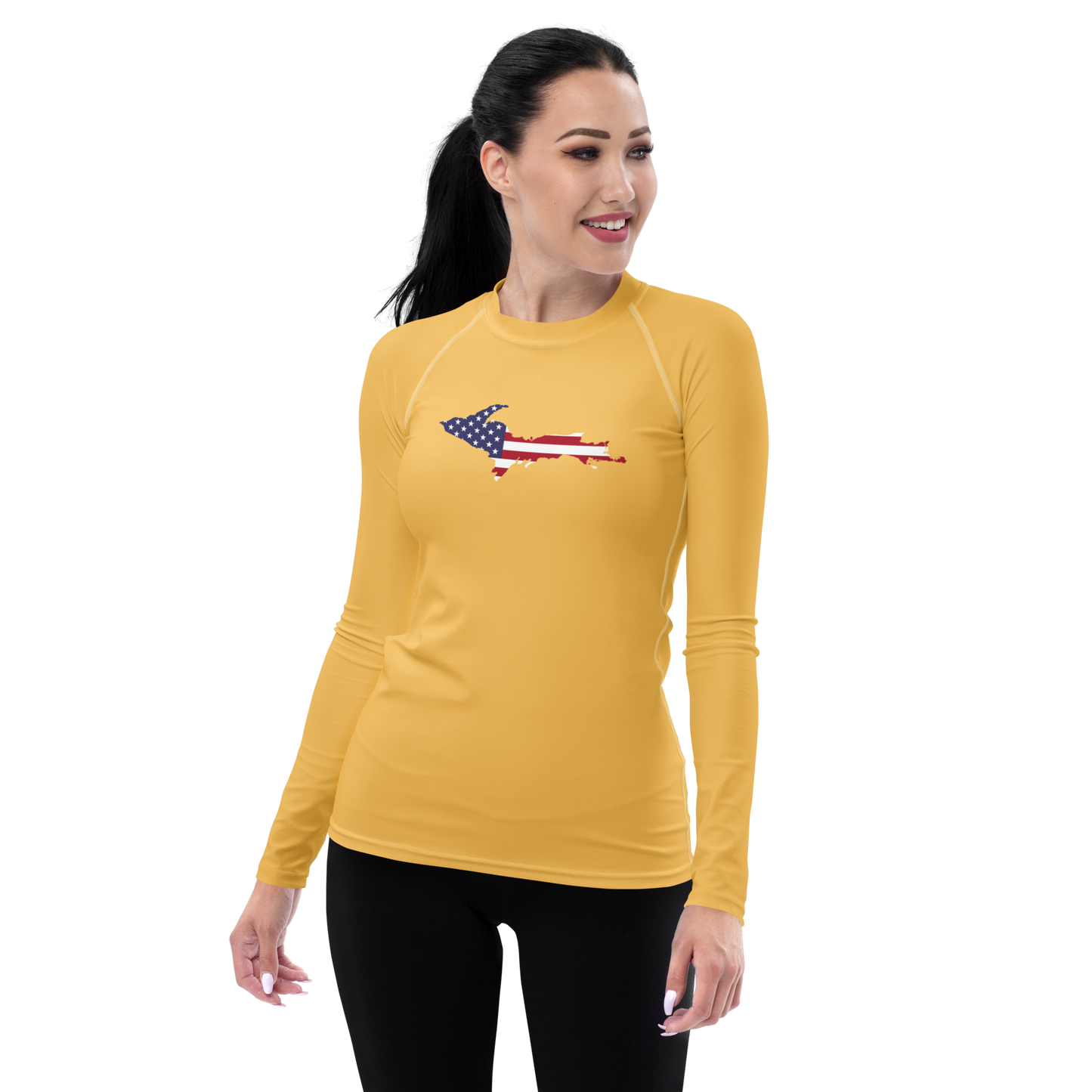 Michigan Upper Peninsula Rash Guard (w/ UP USA Flag) | Women's - Citrine