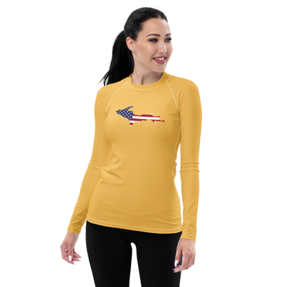 Michigan Upper Peninsula Rash Guard (w/ UP USA Flag) | Women's - Citrine