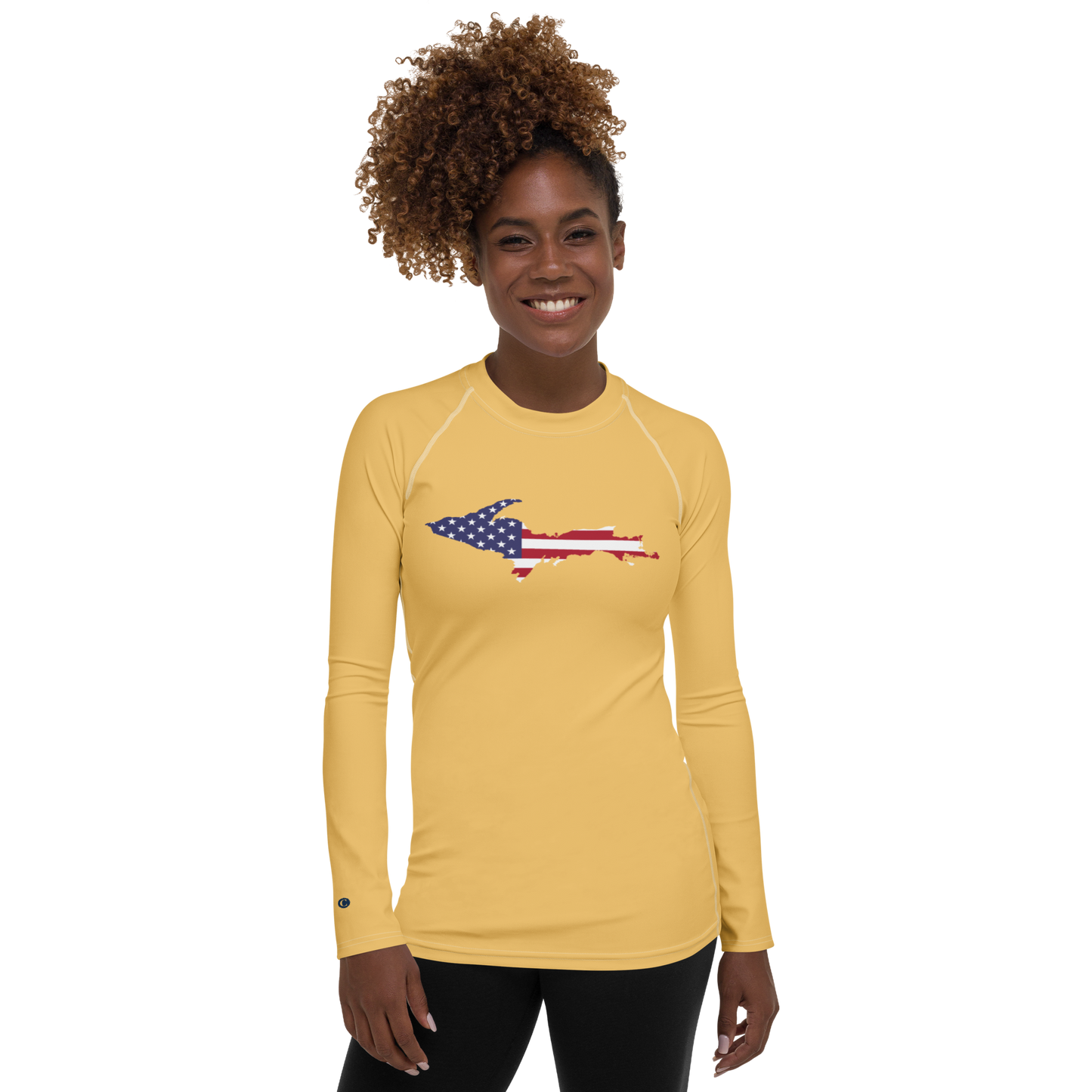 Michigan Upper Peninsula Rash Guard (w/ UP USA Flag) | Women's - Citrine