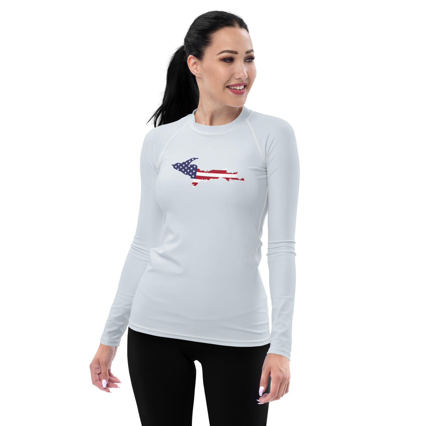 Michigan Upper Peninsula Rash Guard (w/ UP USA Flag) | Women's - Gossy White