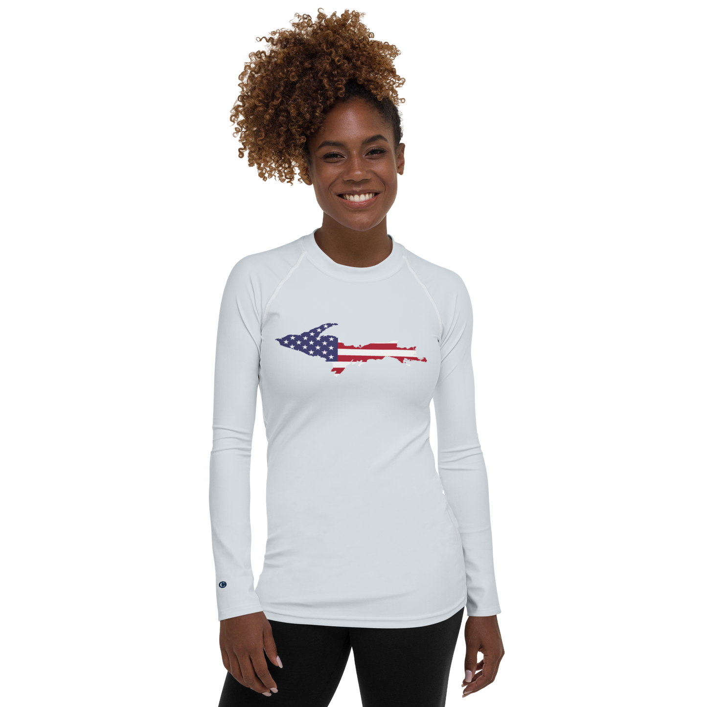 Michigan Upper Peninsula Rash Guard (w/ UP USA Flag) | Women's - Gossy White