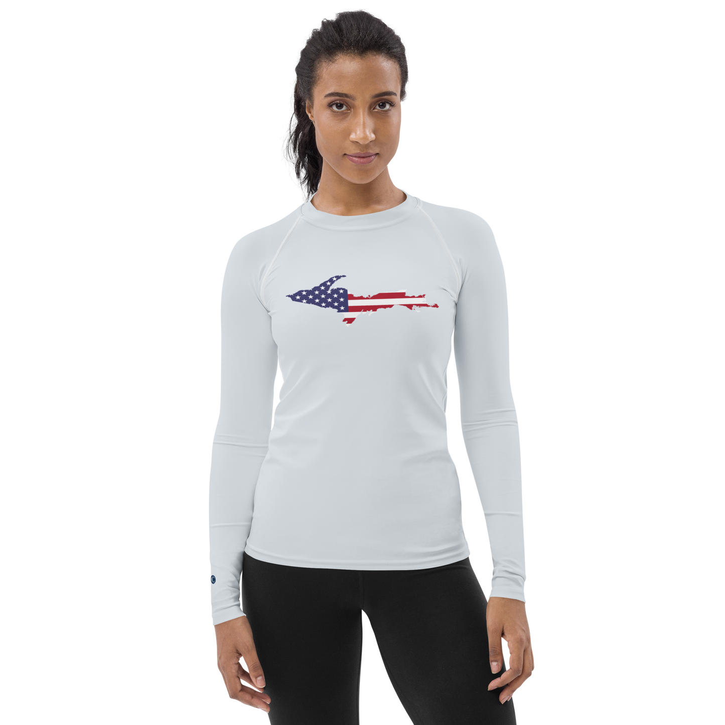 Michigan Upper Peninsula Rash Guard (w/ UP USA Flag) | Women's - Gossy White