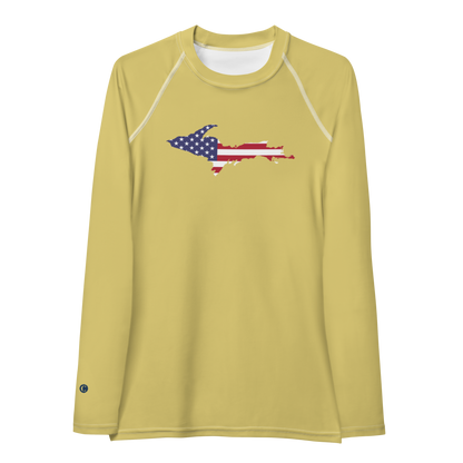 Michigan Upper Peninsula Rash Guard (w/ UP USA Flag) | Women's - Plum Yellow