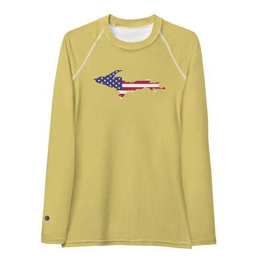 Michigan Upper Peninsula Rash Guard (w/ UP USA Flag) | Women's - Plum Yellow