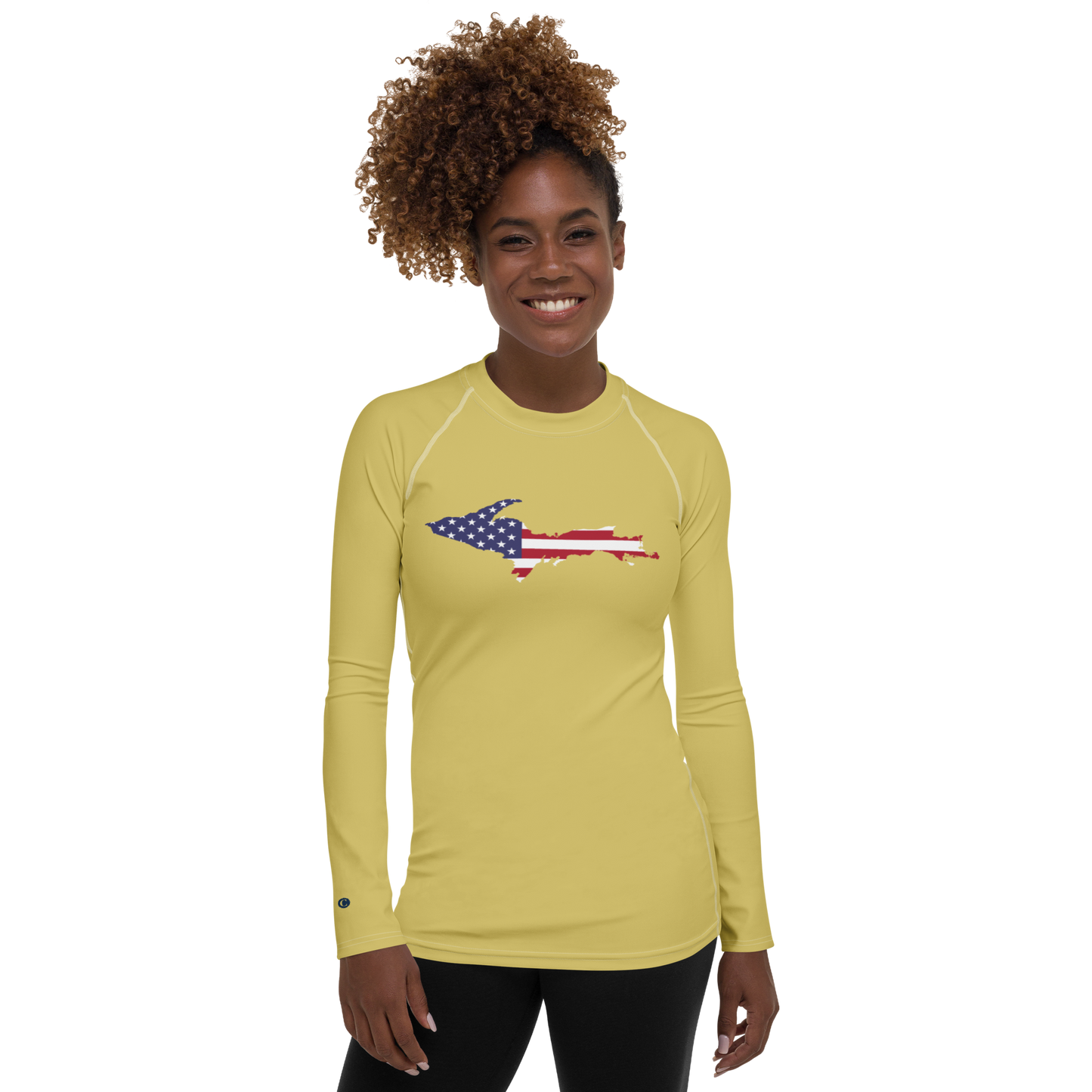 Michigan Upper Peninsula Rash Guard (w/ UP USA Flag) | Women's - Plum Yellow