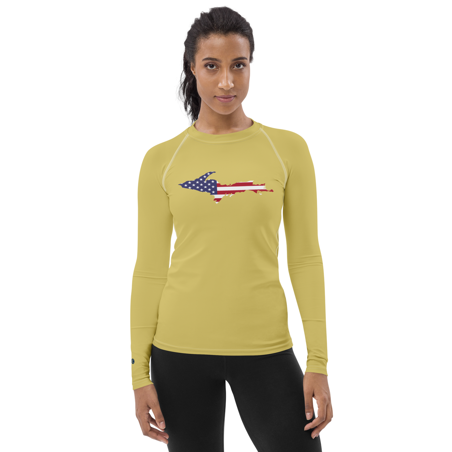 Michigan Upper Peninsula Rash Guard (w/ UP USA Flag) | Women's - Plum Yellow