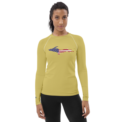 Michigan Upper Peninsula Rash Guard (w/ UP USA Flag) | Women's - Plum Yellow