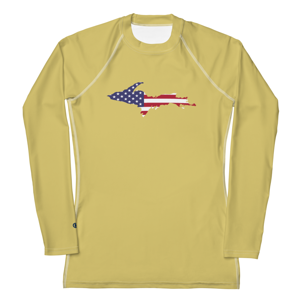 Michigan Upper Peninsula Rash Guard (w/ UP USA Flag) | Women's - Plum Yellow