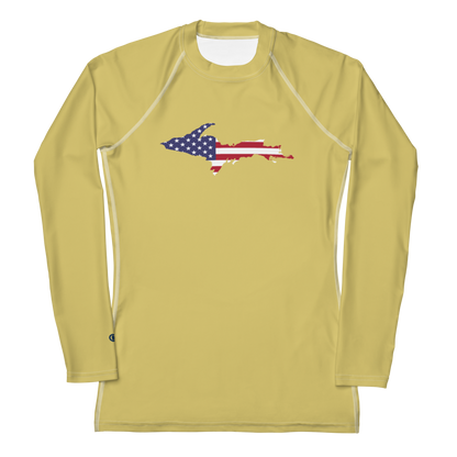 Michigan Upper Peninsula Rash Guard (w/ UP USA Flag) | Women's - Plum Yellow