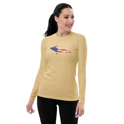 Michigan Upper Peninsula Rash Guard (w/ UP USA Flag) | Women's - Maple Color