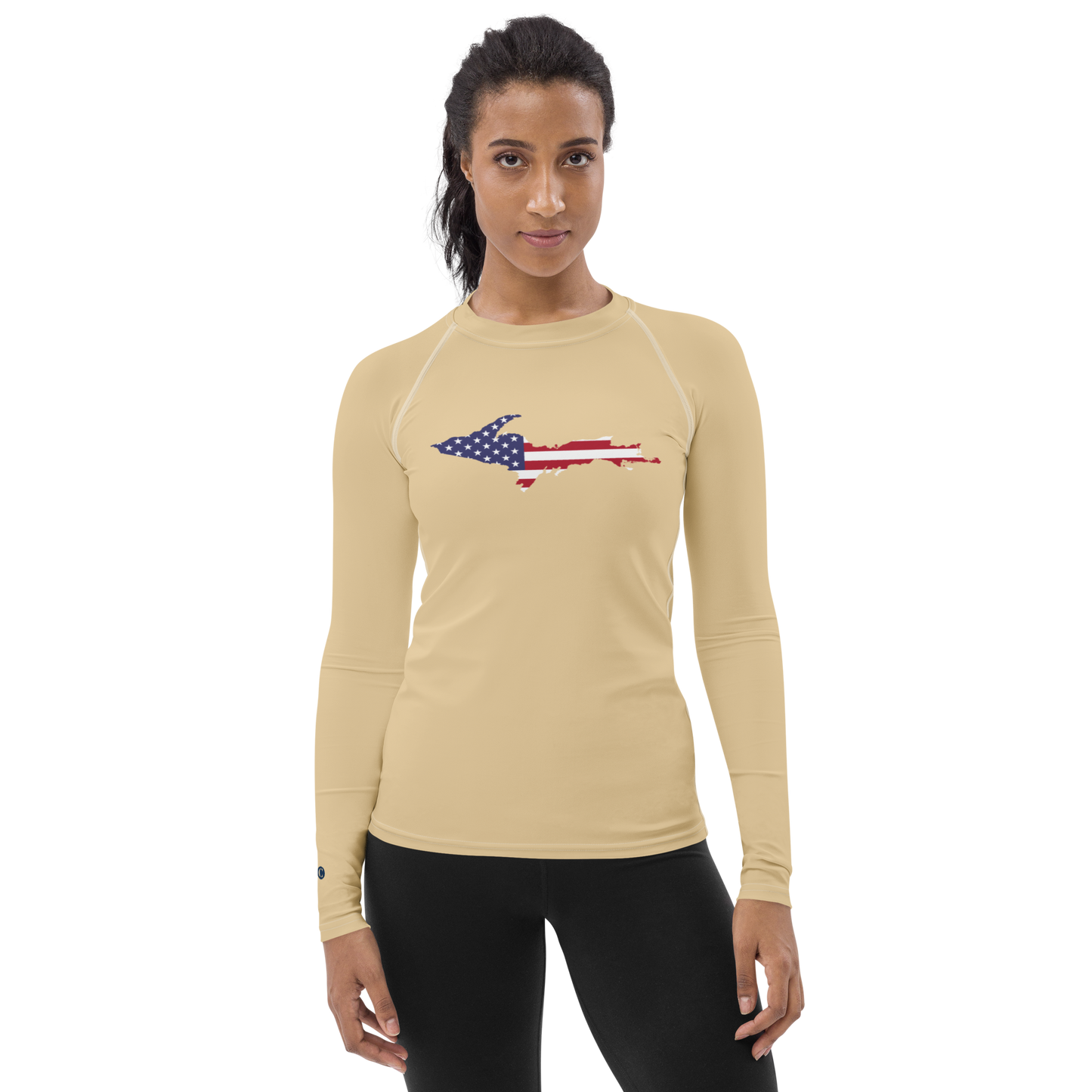 Michigan Upper Peninsula Rash Guard (w/ UP USA Flag) | Women's - Maple Color