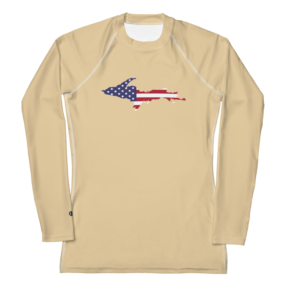 Michigan Upper Peninsula Rash Guard (w/ UP USA Flag) | Women's - Maple Color