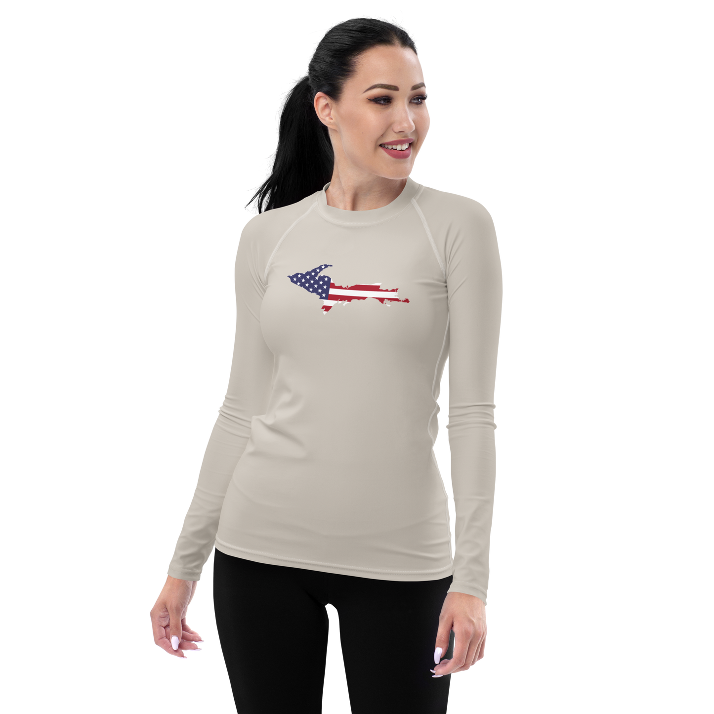 Michigan Upper Peninsula Rash Guard (w/ UP USA Flag) | Women's - Canvas Color