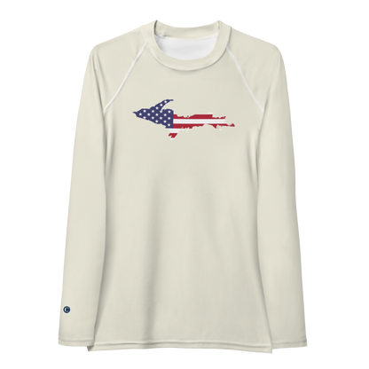 Michigan Upper Peninsula Rash Guard (w/ UP USA Flag) | Women's - Ivory White