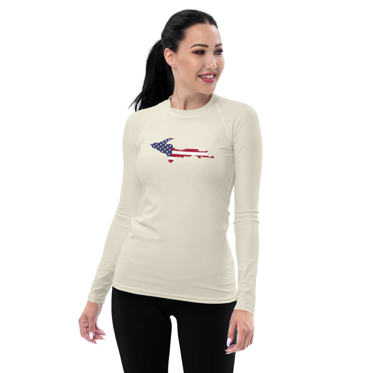 Michigan Upper Peninsula Rash Guard (w/ UP USA Flag) | Women's - Ivory White