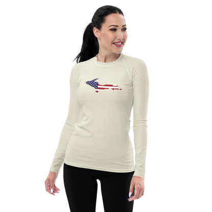 Michigan Upper Peninsula Rash Guard (w/ UP USA Flag) | Women's - Ivory White