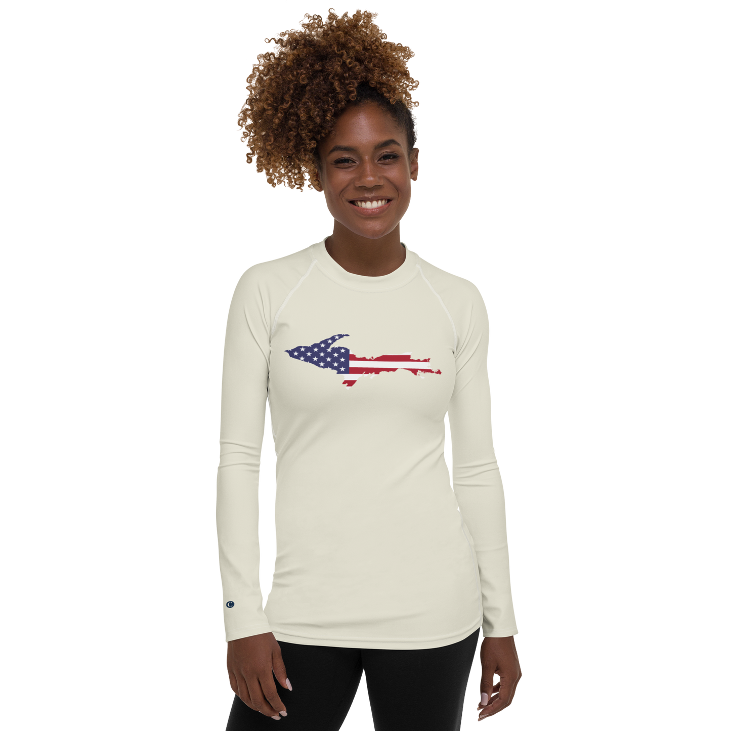 Michigan Upper Peninsula Rash Guard (w/ UP USA Flag) | Women's - Ivory White