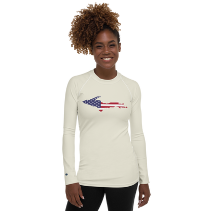 Michigan Upper Peninsula Rash Guard (w/ UP USA Flag) | Women's - Ivory White