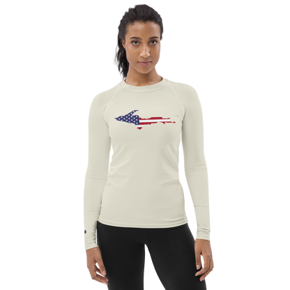 Michigan Upper Peninsula Rash Guard (w/ UP USA Flag) | Women's - Ivory White