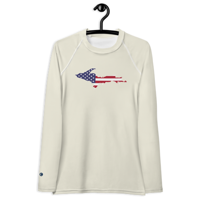 Michigan Upper Peninsula Rash Guard (w/ UP USA Flag) | Women's - Ivory White