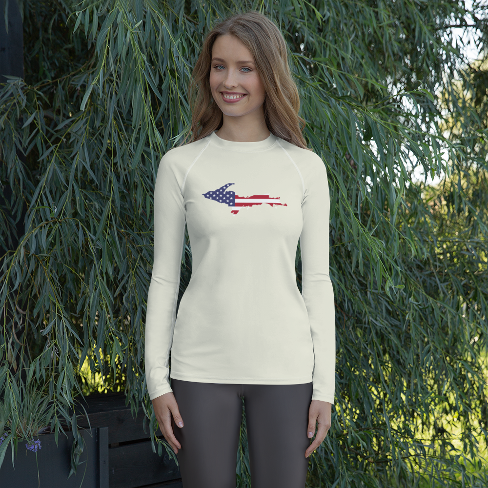 Michigan Upper Peninsula Rash Guard (w/ UP USA Flag) | Women's - Ivory White