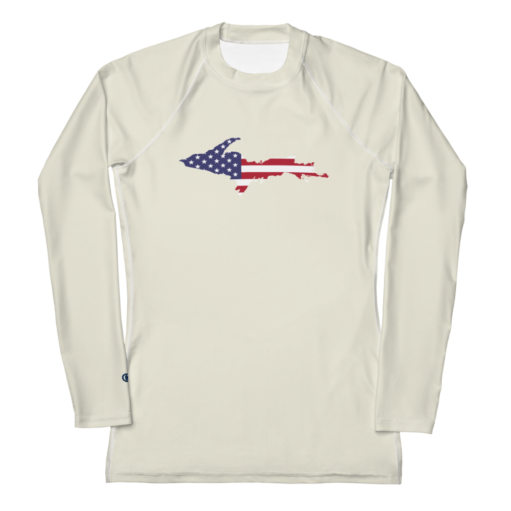 Michigan Upper Peninsula Rash Guard (w/ UP USA Flag) | Women's - Ivory White