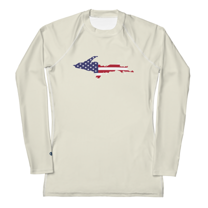 Michigan Upper Peninsula Rash Guard (w/ UP USA Flag) | Women's - Ivory White