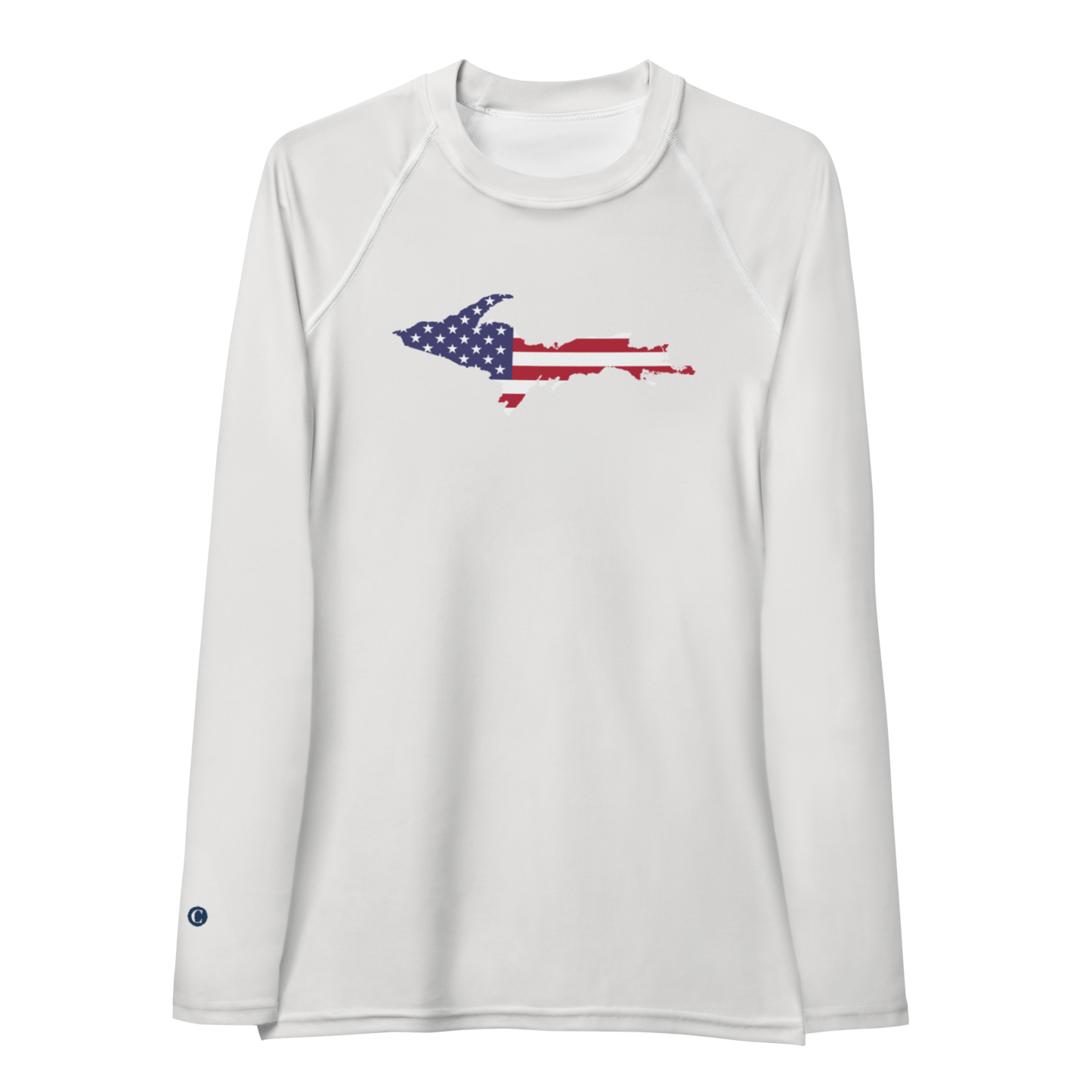 Michigan Upper Peninsula Rash Guard (w/ UP USA Flag) | Women's - Birch Bark White