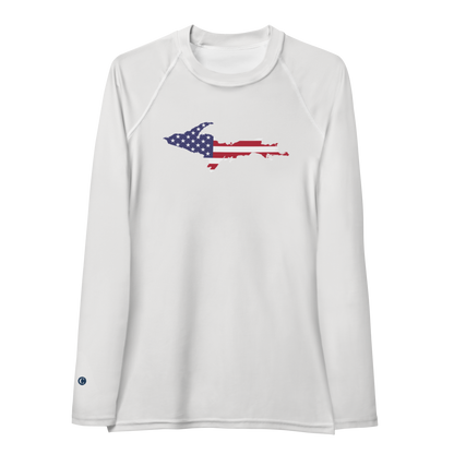 Michigan Upper Peninsula Rash Guard (w/ UP USA Flag) | Women's - Birch Bark White