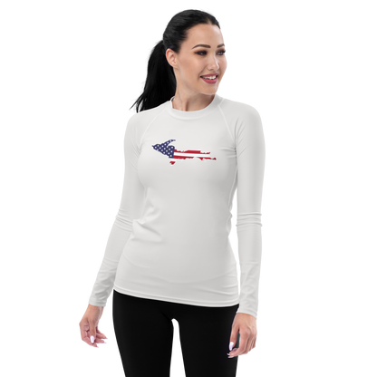 Michigan Upper Peninsula Rash Guard (w/ UP USA Flag) | Women's - Birch Bark White