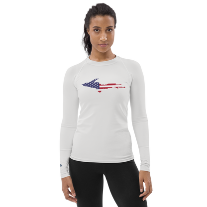 Michigan Upper Peninsula Rash Guard (w/ UP USA Flag) | Women's - Birch Bark White