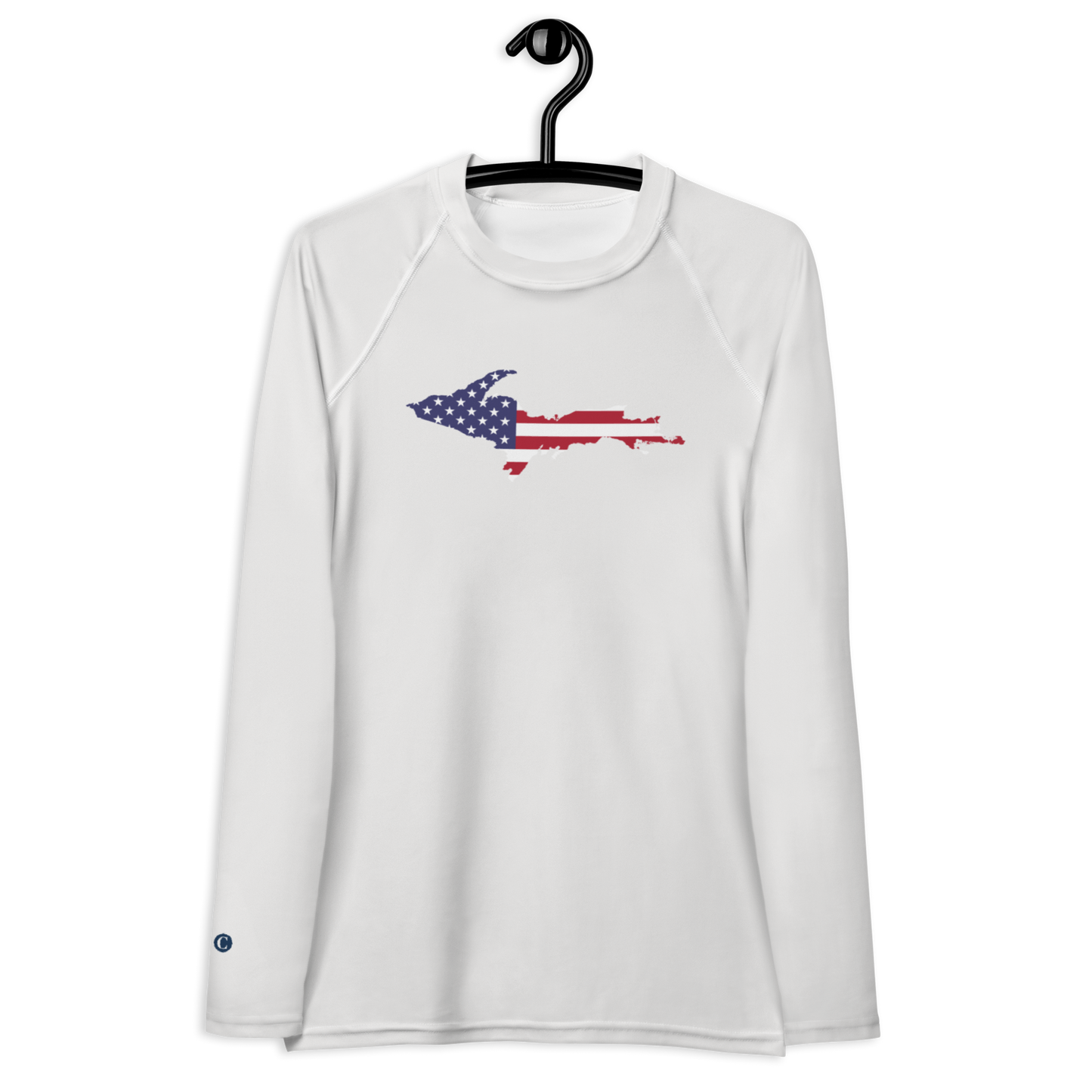 Michigan Upper Peninsula Rash Guard (w/ UP USA Flag) | Women's - Birch Bark White