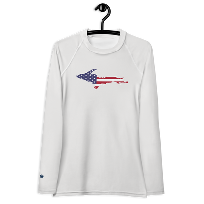 Michigan Upper Peninsula Rash Guard (w/ UP USA Flag) | Women's - Birch Bark White