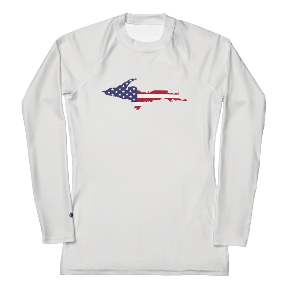 Michigan Upper Peninsula Rash Guard (w/ UP USA Flag) | Women's - Birch Bark White