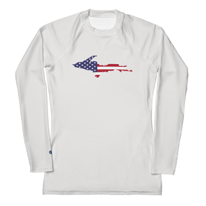 Michigan Upper Peninsula Rash Guard (w/ UP USA Flag) | Women's - Birch Bark White