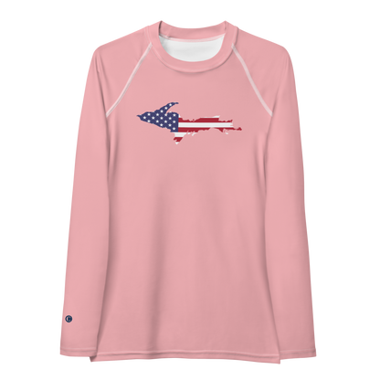 Michigan Upper Peninsula Rash Guard (w/ UP USA Flag) | Women's - Strawberry Pink