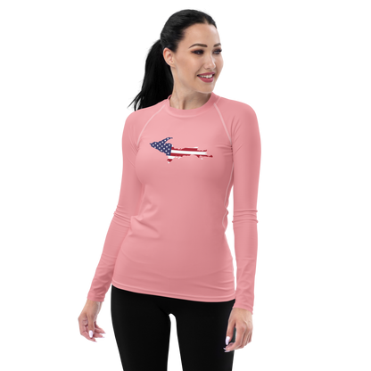 Michigan Upper Peninsula Rash Guard (w/ UP USA Flag) | Women's - Strawberry Pink