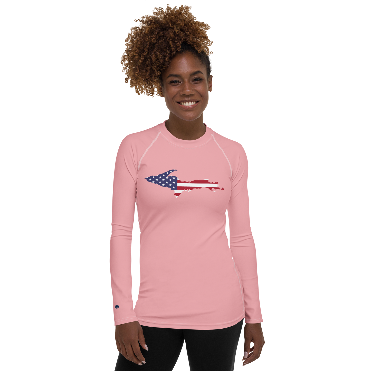 Michigan Upper Peninsula Rash Guard (w/ UP USA Flag) | Women's - Strawberry Pink