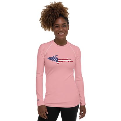 Michigan Upper Peninsula Rash Guard (w/ UP USA Flag) | Women's - Strawberry Pink