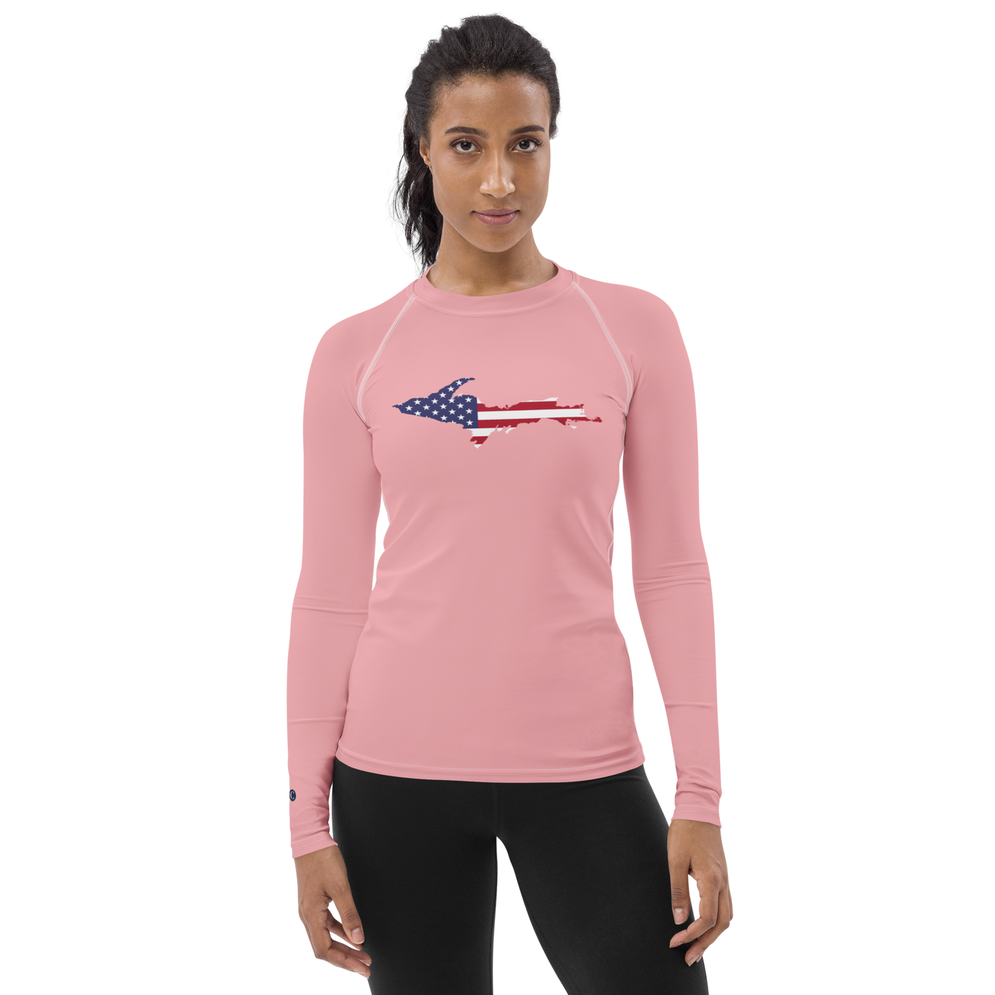 Michigan Upper Peninsula Rash Guard (w/ UP USA Flag) | Women's - Strawberry Pink