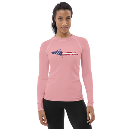 Michigan Upper Peninsula Rash Guard (w/ UP USA Flag) | Women's - Strawberry Pink