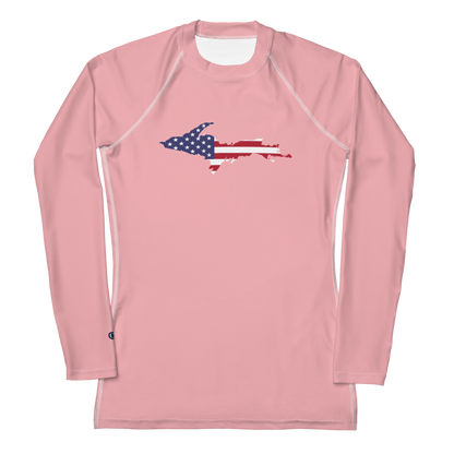 Michigan Upper Peninsula Rash Guard (w/ UP USA Flag) | Women's - Strawberry Pink