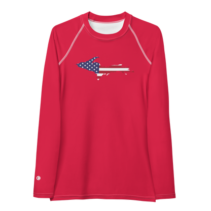 Michigan Upper Peninsula Rash Guard (w/ UP USA Flag) | Women's - Lighthouse Red